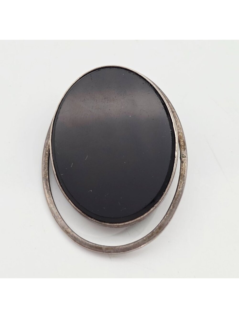 Sterling Silver 925 Black Onyx Oval Brooch Pendant Made In Israel 1.5"